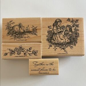 Stampin' Up! wood-mounted stamp set in natural wood and black